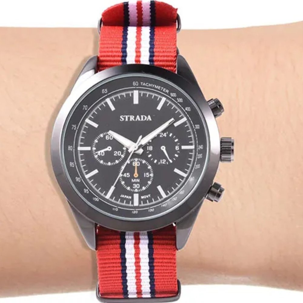 STRADA Watch with Multi Color Stripe Pattern - Picture 2 of 5